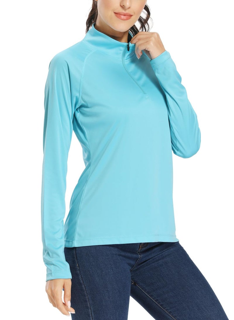 Willit Women's UPF 50+ Quarter Zip Sun Protection Shirt SPF Long Sleeve Workout Golf Hiking Shirt Quick Dry Rash Guard Blue M - Image 2